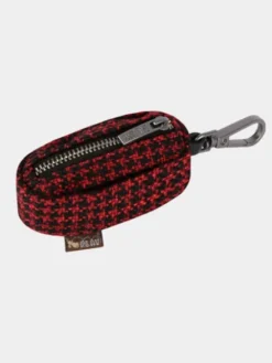 Distributeur sacs à crottes pour chien en tissu - Tweed Noir et Rouge