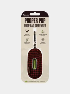 Distributeur sacs à crottes pour chien en tissu - Tweed Noir et Rouge