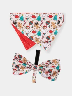 Ensemble Bandana & Nœud papillon de Noël pour chien - Tinsel Time (S/M)