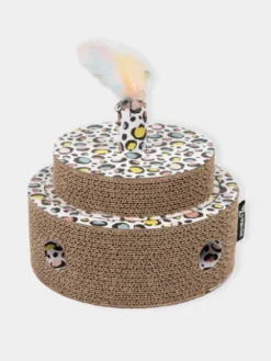 Griffoir en carton pour chat - Gâteau d'anniversaire léopard
