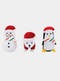 Trio de mini peluches de Noël pour chien - Festive Animals